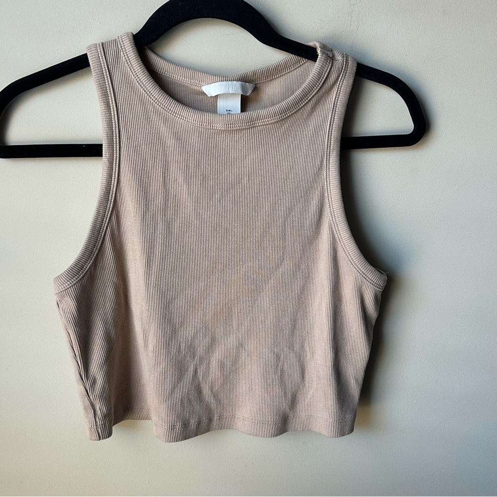 H&M Tank Top Womens Scoop Neck Crop Ribbed Summer Basics CleanGirlAesthetic L